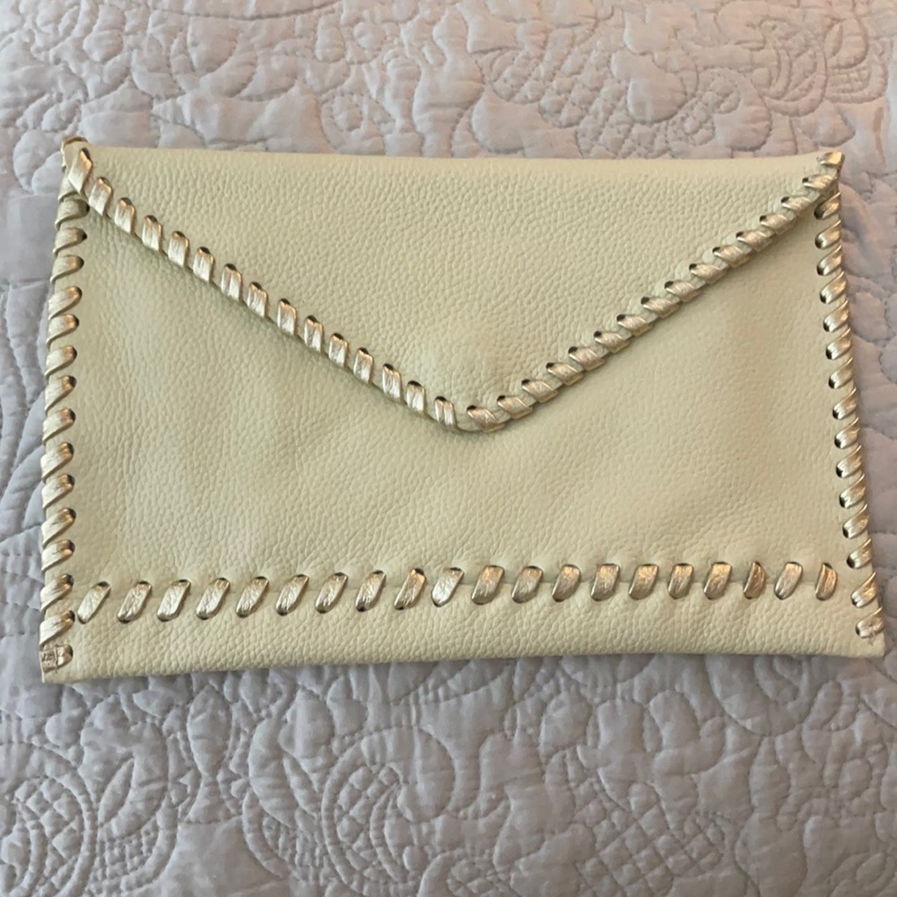 LAGGO Cream Leather Envelope Clutch